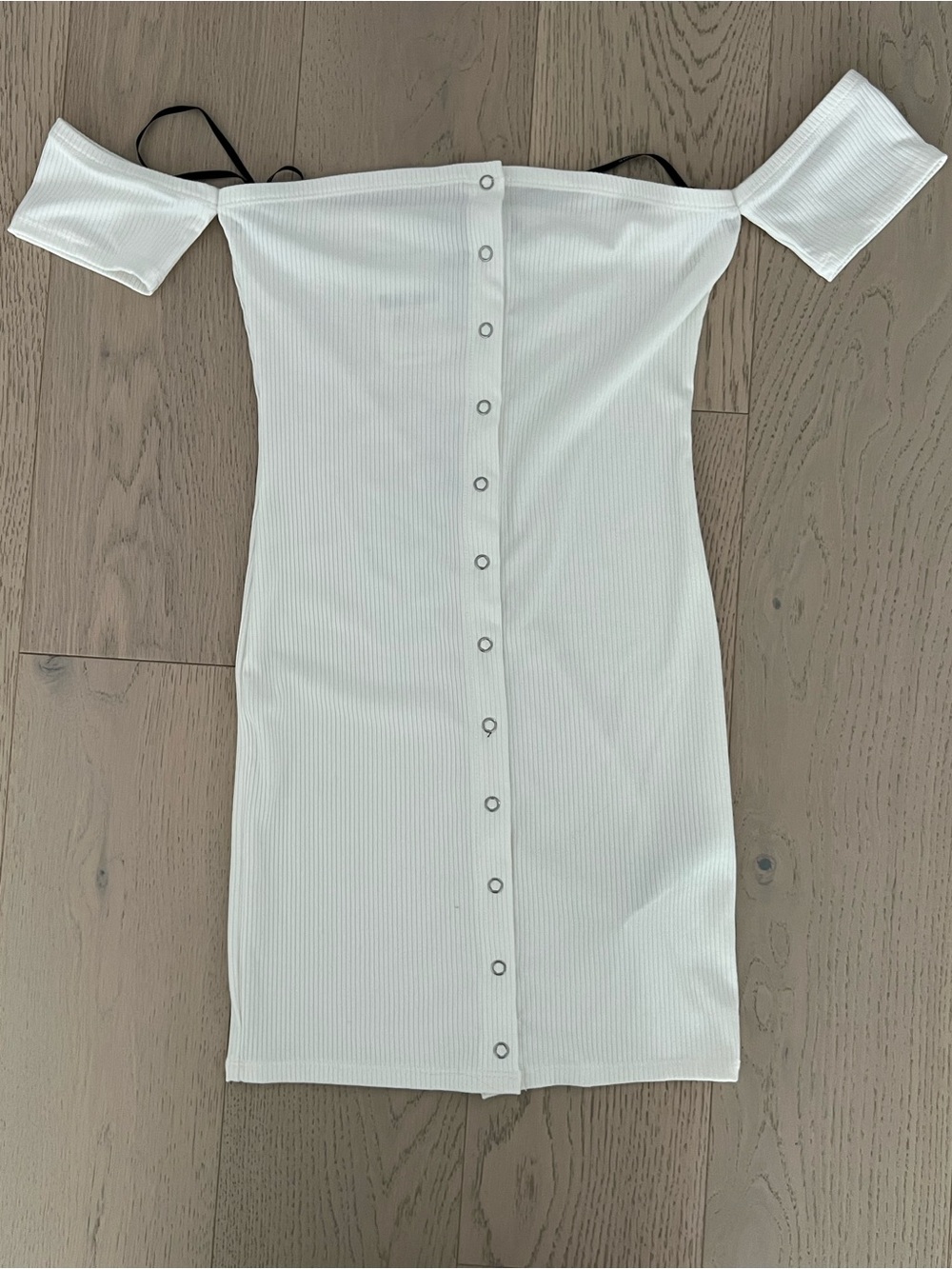 Forever 21 White Off-the-Shoulder Ribbed Snap-Front Mini Dress